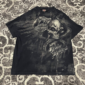 Men's Harley-Davidson Black Grey Skull Snake Short Sleeve Tee L